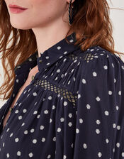 Spot Cutwork Blouse, Blue (NAVY), large