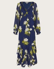 Rowena Floral Ruffle Dress, Blue (NAVY), large