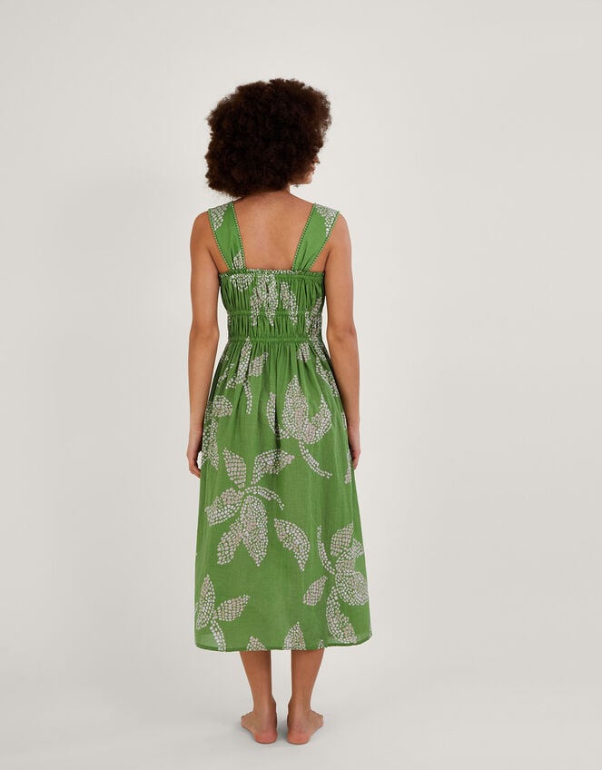 Mahi Sleeveless Palm Print Midi Dress, Green (GREEN), large