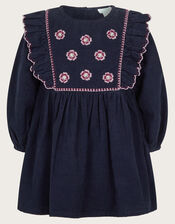 Baby Floral Embroidered Corduroy Dress, Blue (NAVY), large