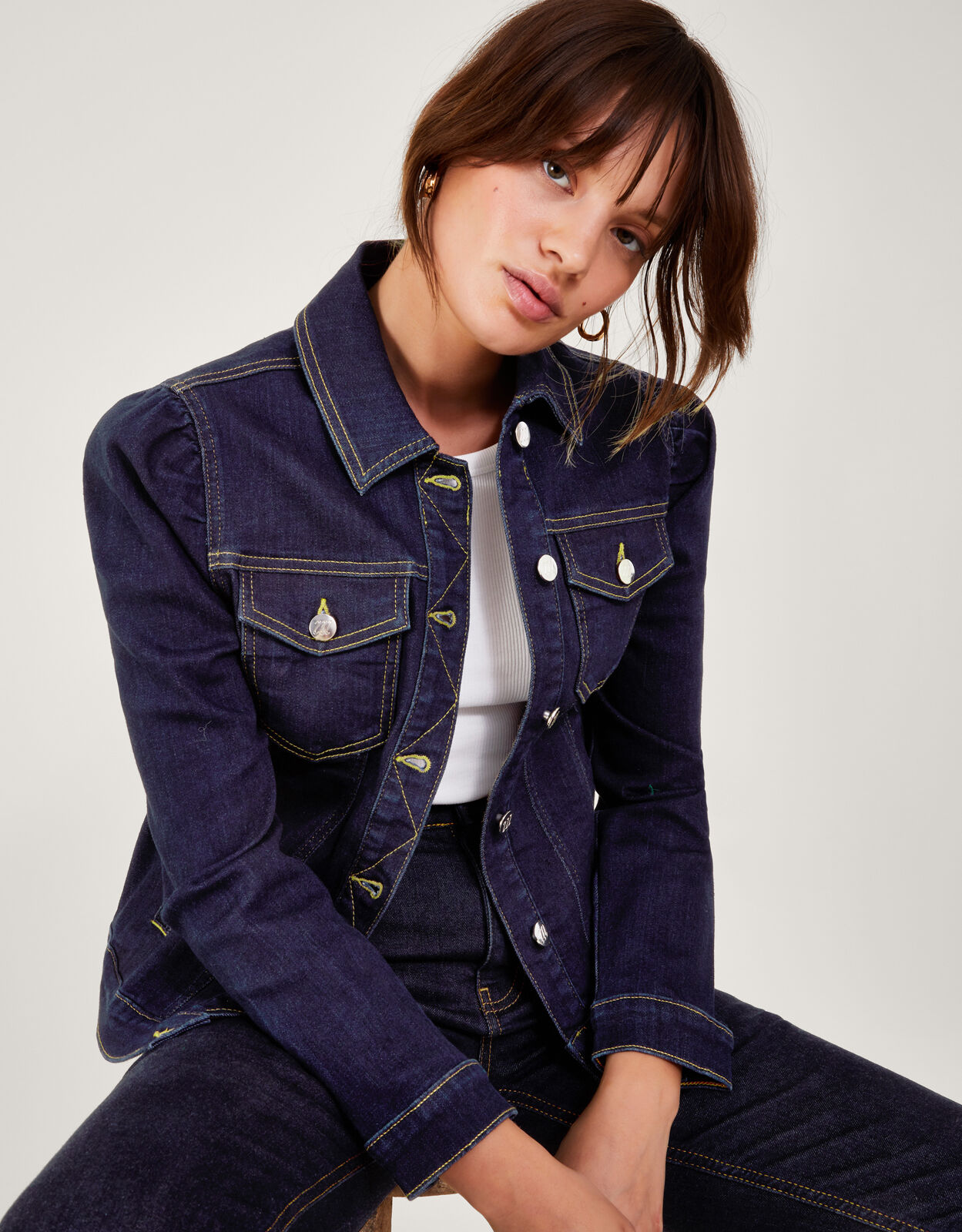 Dora Puff Sleeve Denim Jacket with Sustainable Cotton Blue