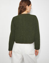 Bevan Boucle Cardigan, Green (KHAKI), large