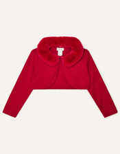 Baby Fluffy Collar Super-Soft Cardigan, Red (RED), large