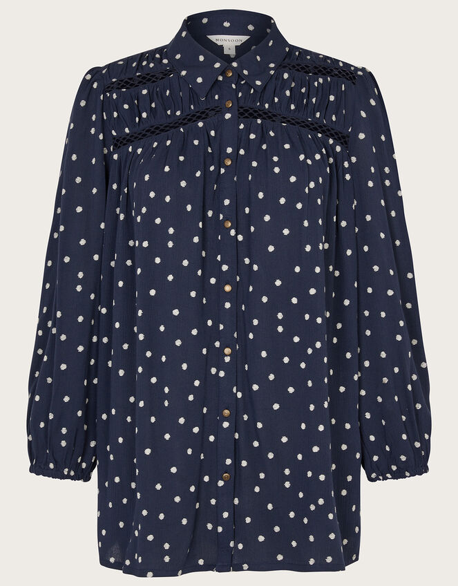 Spot Cutwork Blouse, Blue (NAVY), large