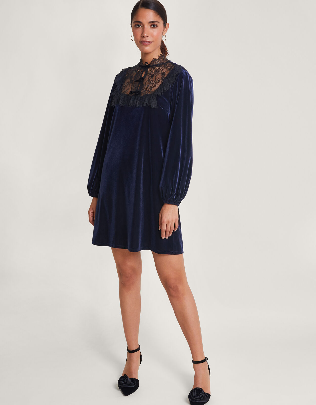 Bess Velvet Lace Dress Blue