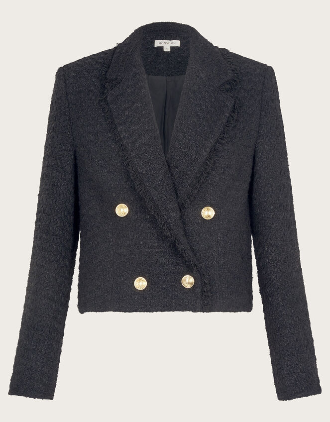 Rubi Crop Tweed Blazer, Black (BLACK), large