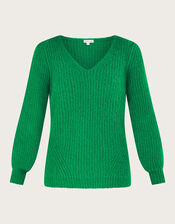 V-Neck Sweater, Green (GREEN), large