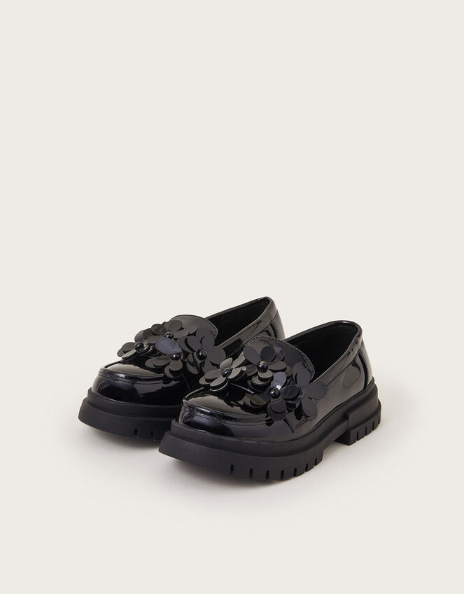 Chunky Flower Loafers, Black (BLACK), large