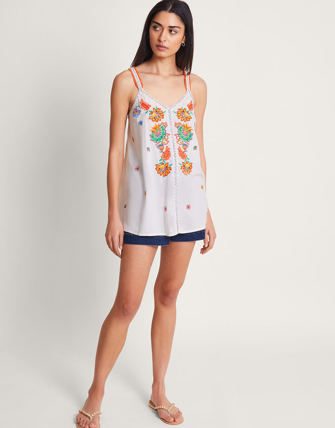 Felicity Embroidered Cami Ivory, Vests, Camisoles And Sleeveless Tops