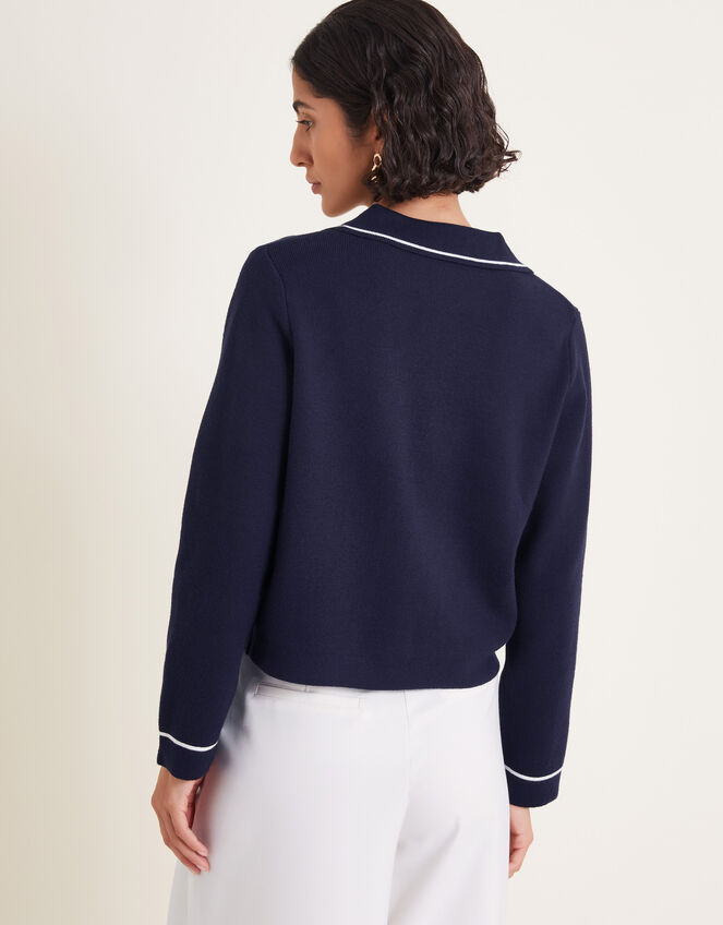 Nicki Collar Knit Jacket, Blue (NAVY), large