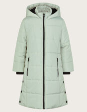 Hooded Longline Puffer Coat, Green (SAGE), large