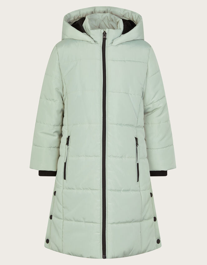 Hooded Longline Puffer Coat, Green (SAGE), large