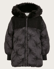 Chester Quilted Borg Coat, Black (BLACK), large