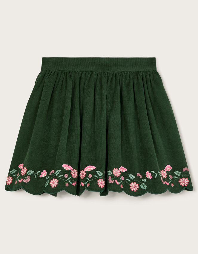 Floral Embroidered Corduroy Skirt, Green (GREEN), large