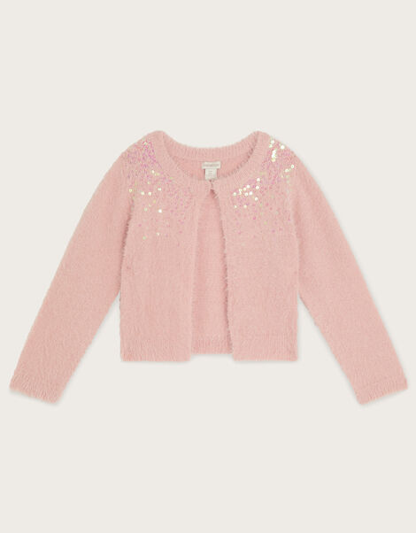 Sequin Fluffy Knit Cardigan, Pink (PINK), large