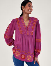 Floral Stitch Blouse in LENZING™ ECOVERO™, Pink (PINK), large