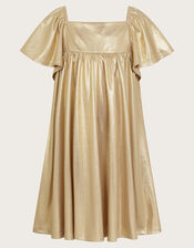 Metallic Angel Sleeve Dress, Gold (ROSE GOLD), large