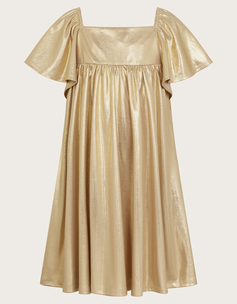 Metallic Angel Sleeve Dress, Gold (ROSE GOLD), large