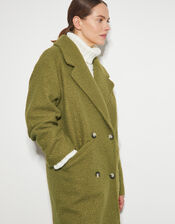 Ophelia Double-Breasted Boucle Coat, Green (OLIVE), large