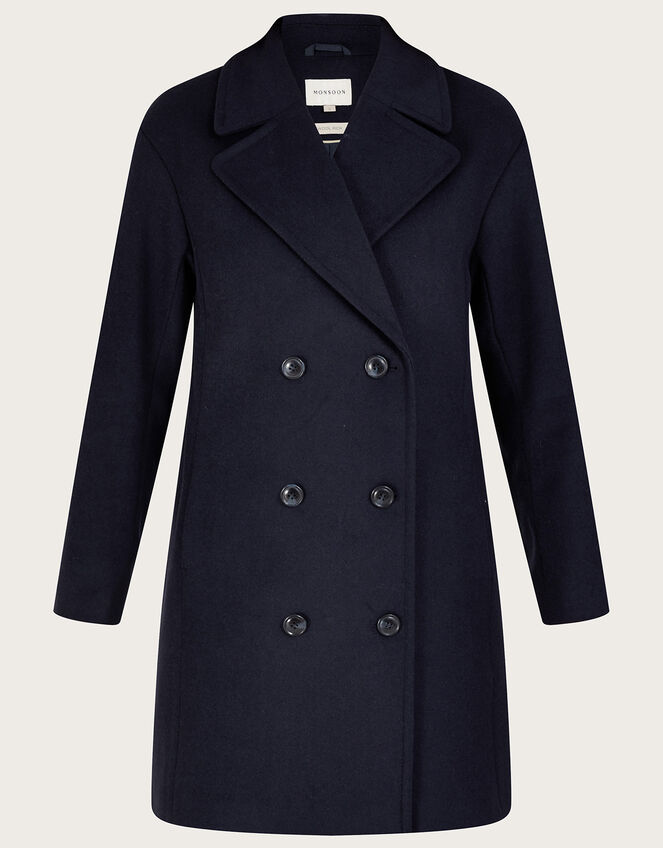 Madi Short Double Breasted Coat, Blue (NAVY), large