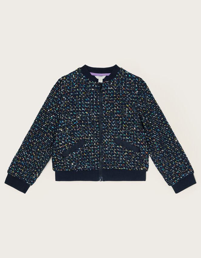 Sparkle Tweed Bomber Jacket, Blue (NAVY), large