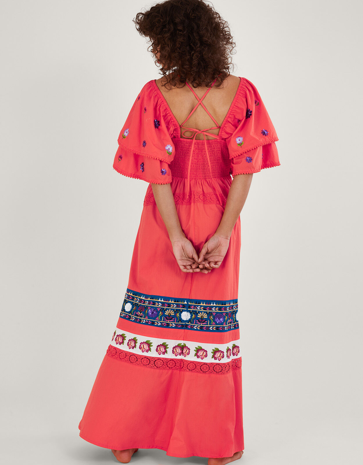 Lucy Layered Sleeve Embellished Maxi Dress Orange