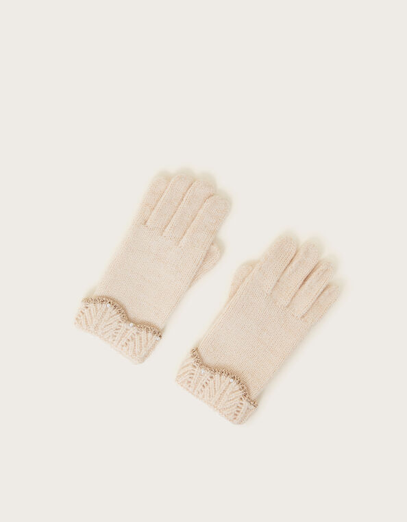 Sparkle Trim Gloves, Camel (BEIGE), large