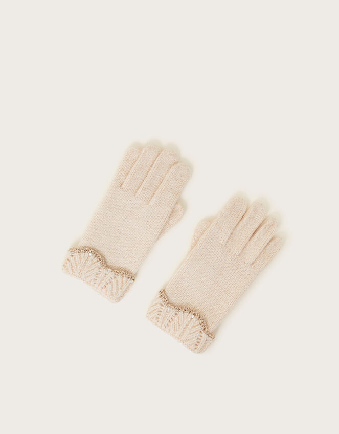 Sparkle Trim Gloves, Camel (BEIGE), large