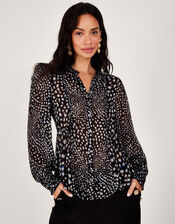 Hollis Metallic Spot Blouse with Sustainable Viscose , Black (BLACK), large