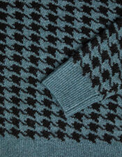 Houndstooth Crew Neck Sweater, Blue (BLUE), large