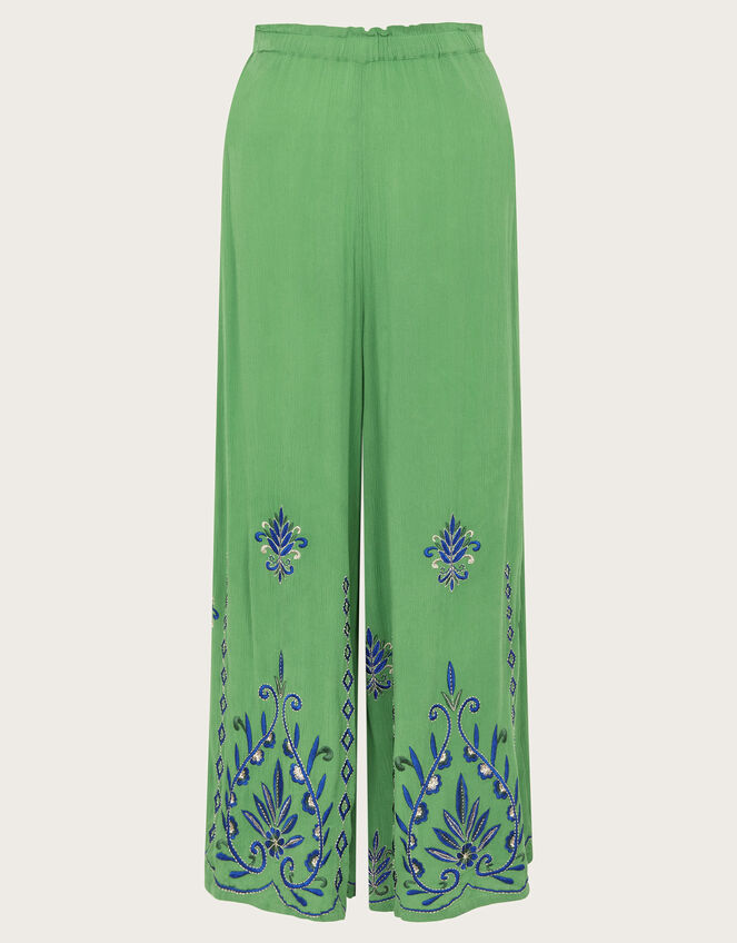 Saffron Embroidered Wide Leg Trousers, Green (GREEN), large