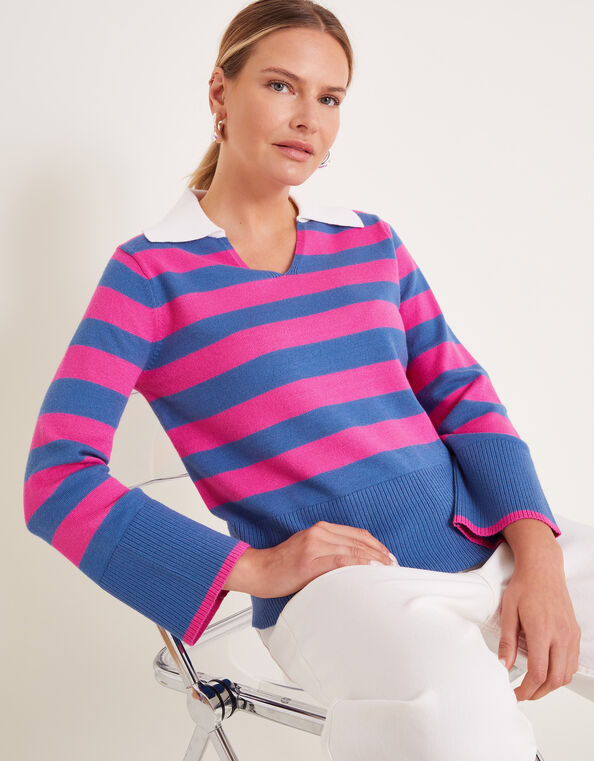 Shay Stripe Collared Sweater, Pink (PINK), large