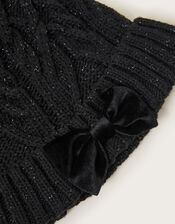 Sparkly Bow Beanie, Black (BLACK), large