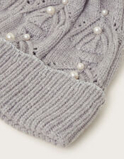 Rosa Pearl Pom Beanie Hat, Gray (GREY), large