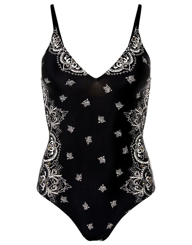 Gem Print Swimsuit with Recycled Fabric Black