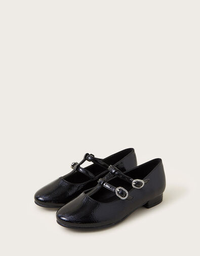 Patent Two-Strap Ballerina Flats, Black (BLACK), large