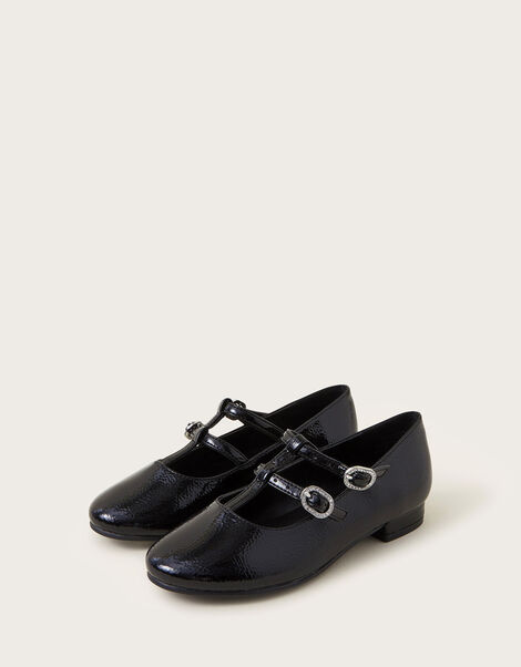 Patent Two-Strap Ballerina Flats, Black (BLACK), large