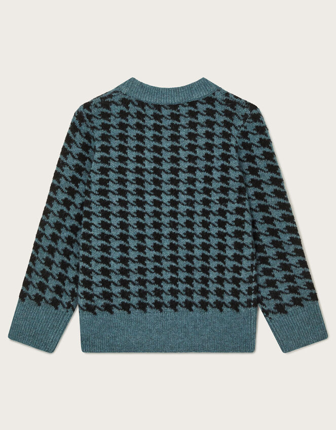 Houndstooth Crew Neck Sweater, Blue (BLUE), large