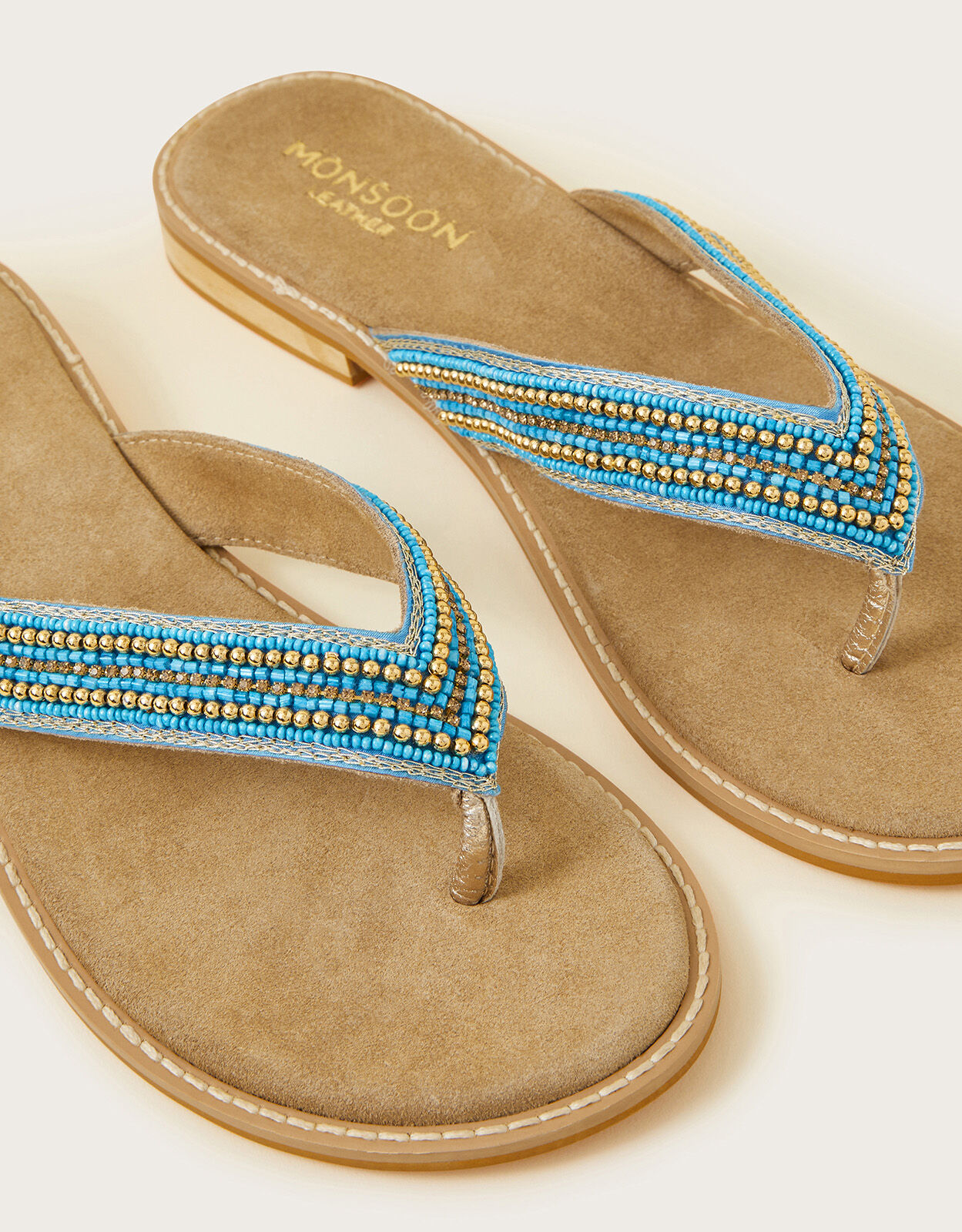 Mystique Beaded Turquoise & Gold Sandals Flat Thong Women's Sandals