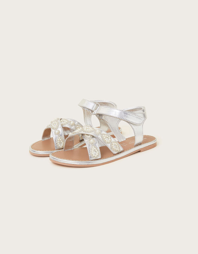 Cross-Over Pearly Sandals Silver, Girls' Sandals