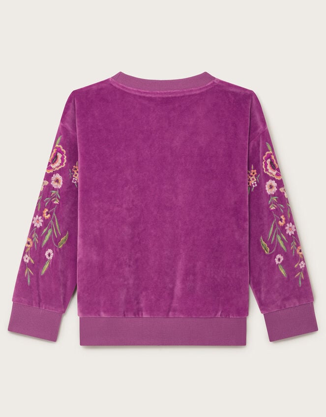 Embroidered Velour Sweatshirt, Purple (PURPLE), large