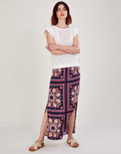 Medallion Print Side Split Skirt in LENZING™ ECOVERO™ , Blue (NAVY), large