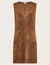 Amber Suedette Pinafore Dress, Brown (BROWN), large