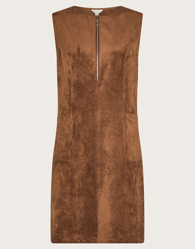 Amber Suedette Pinafore Dress, Brown (BROWN), large