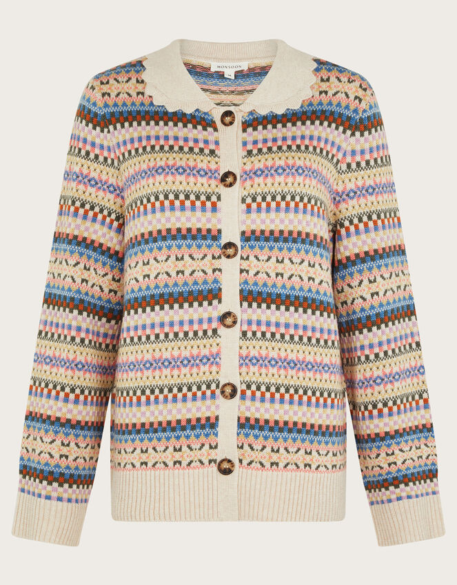 Fawn Fair Isle Collar Cardigan, Natural (NATURAL), large