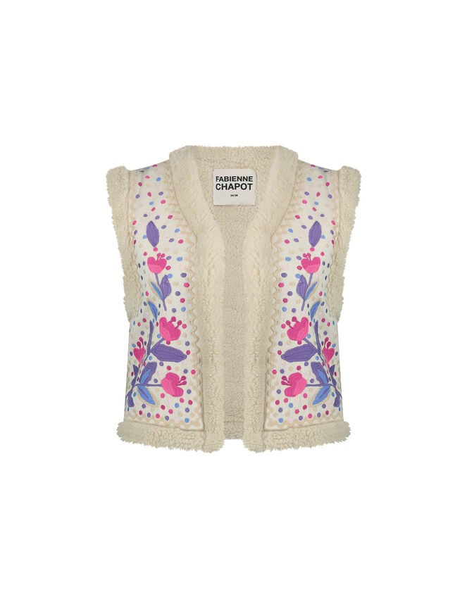 Fabienne Chapot Embroidered Borg Gilet, Pink (PINK), large