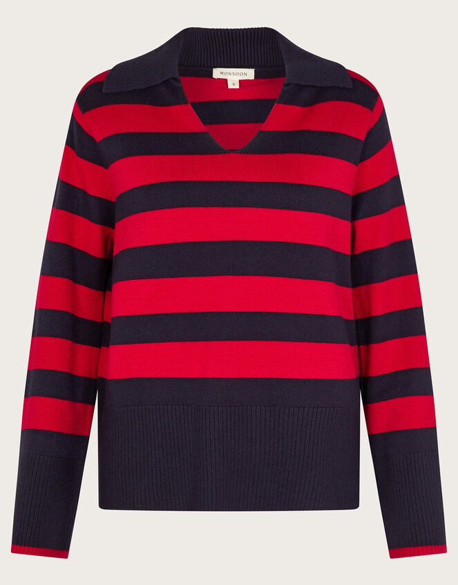 Shay Stripe Collared Jumper, Red (RED), large