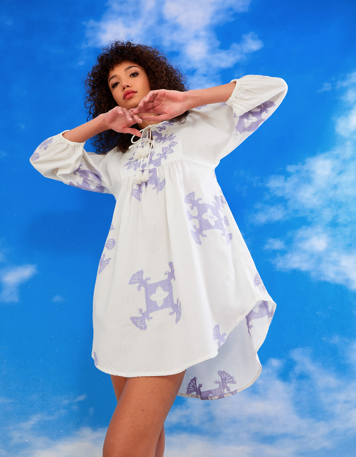 Premium Embroidered Smock Dress with Sustainable Cotton White