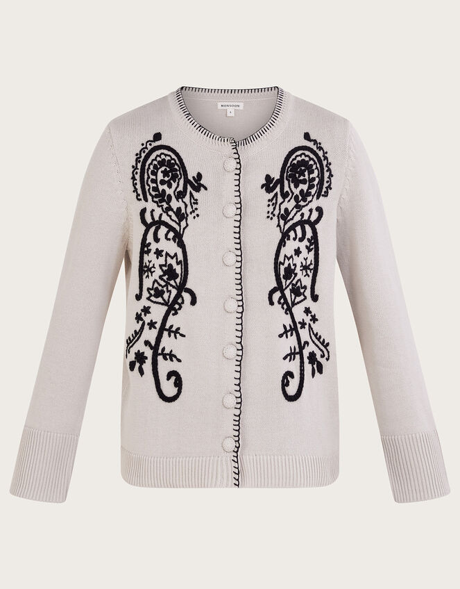 Paisley Embroidered Cardigan, Ivory (IVORY), large