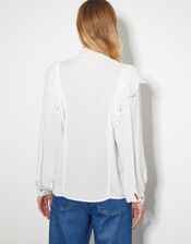 Cassie Broderie Frill Tie-Neck Blouse, Ivory (IVORY), large